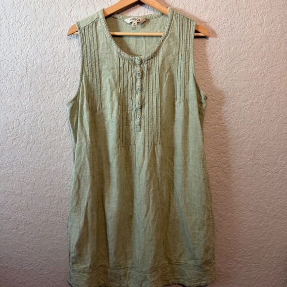 Briggs Dresses & Skirts - Briggs Linen Blend Pintuck Sleeveless Shift Dress XL Sage Green Cottagecore
